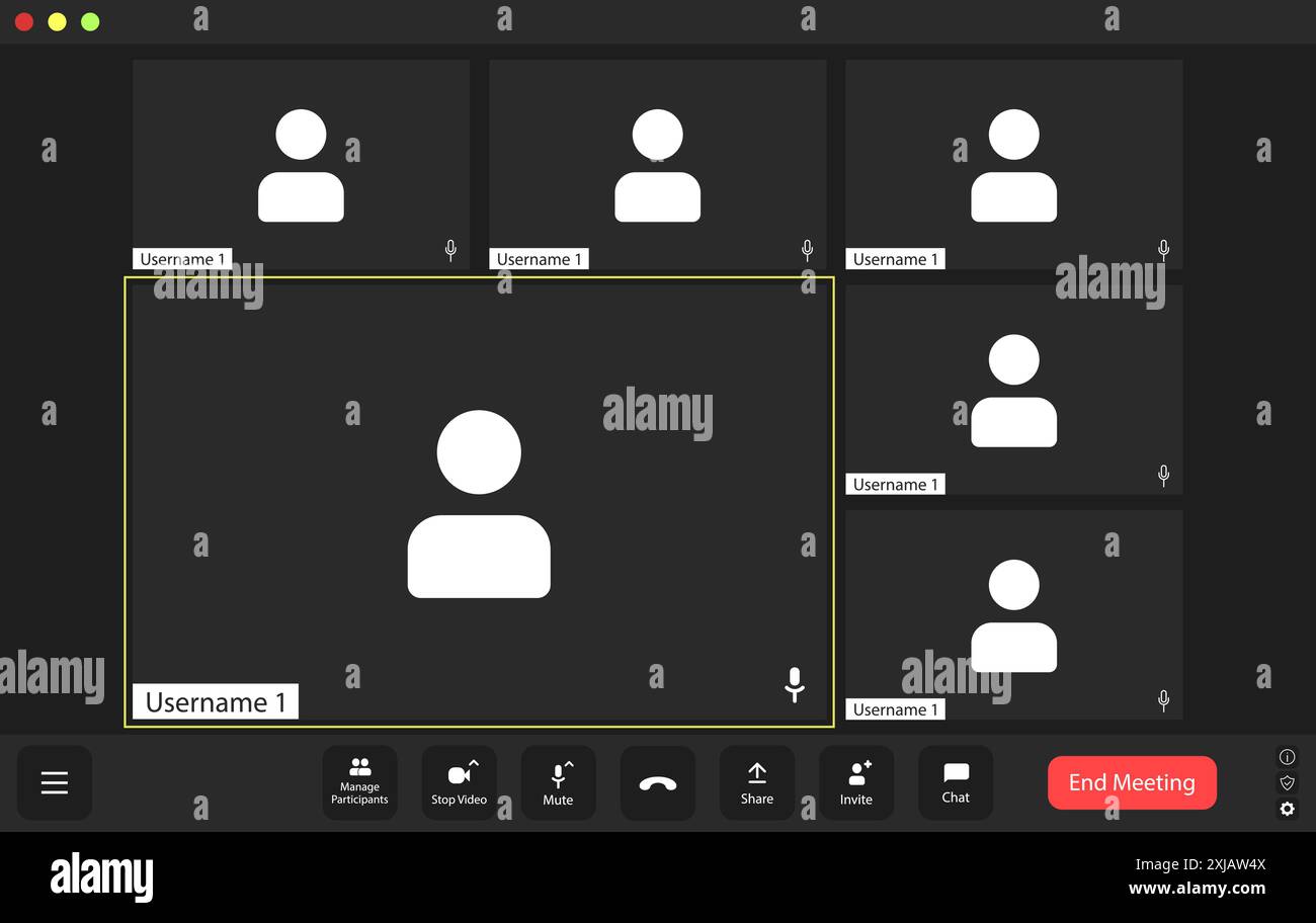 Video conference user interface, video conference calls window overlay Stock Vector