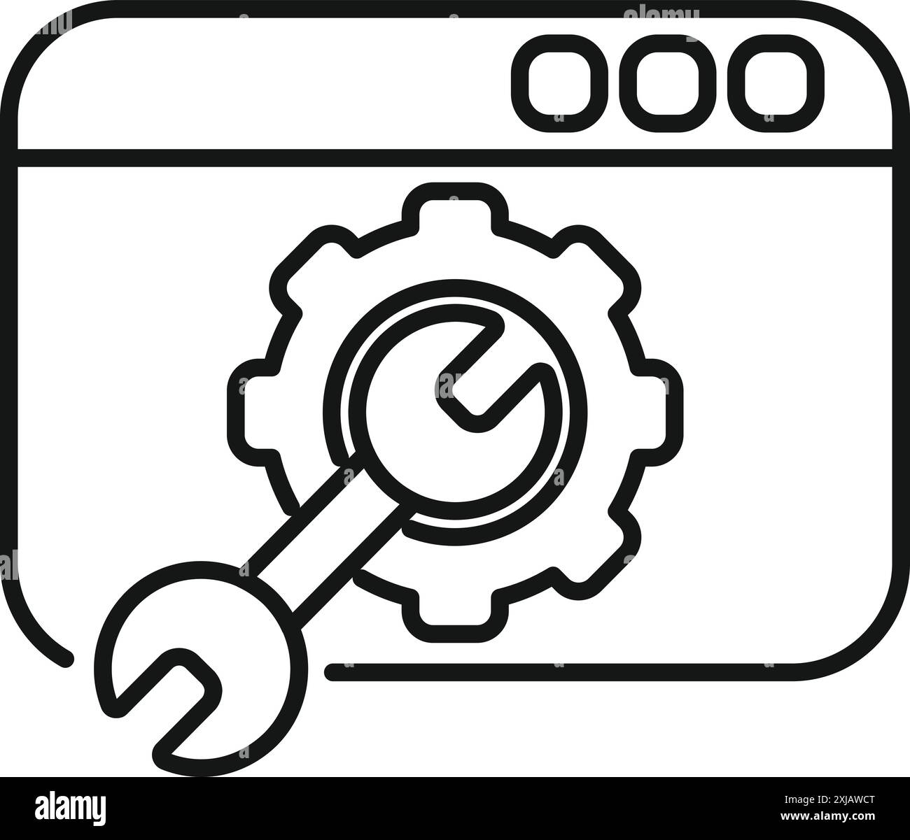 Wrench is interacting with a gear, symbolizing website maintenance and optimization Stock Vector