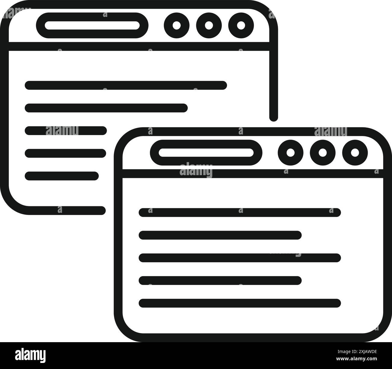 Two web page windows are displaying text content for website design Stock Vector