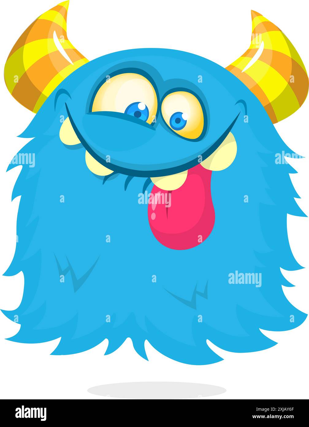 Flying monster in cartoon style with long tongue sticking out his mouth