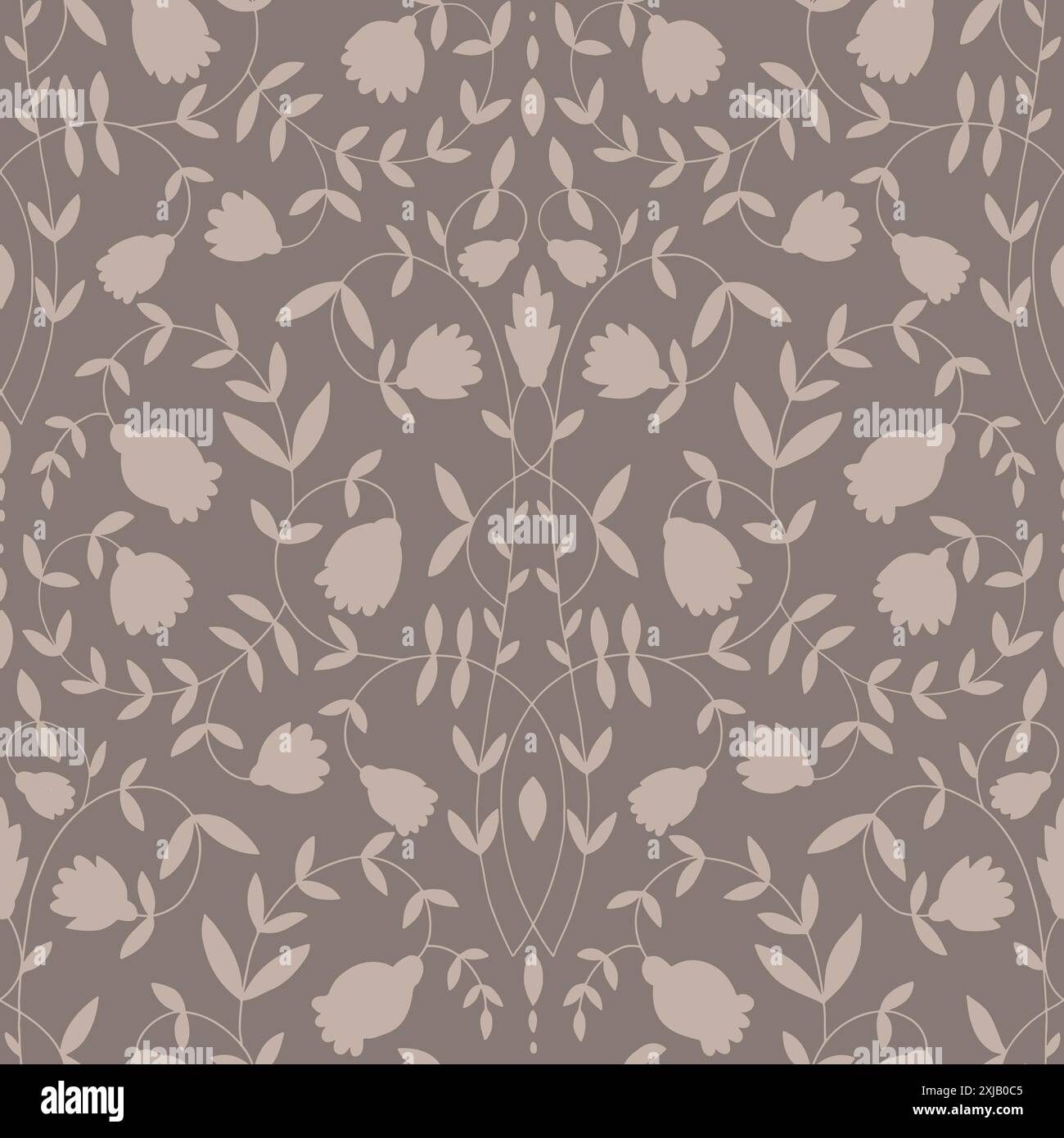 Floral hand drawn art nouveau pattern in taupe colour. Ogee repeat ...