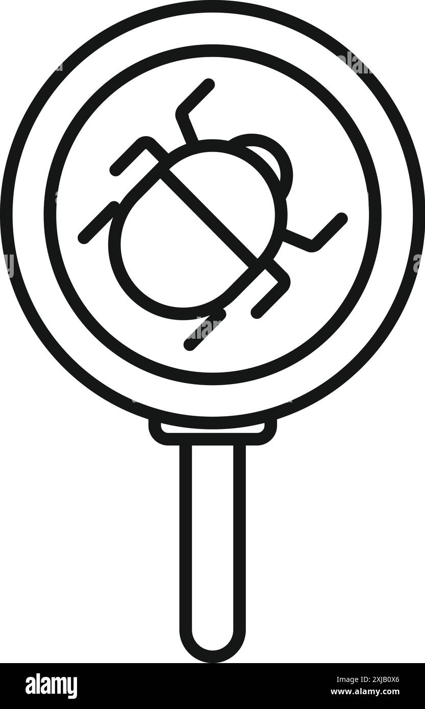 Magnifying glass is detecting a bug symbolizing system error Stock Vector