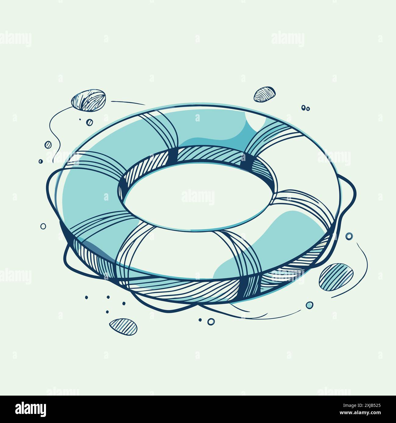 Vibrant drawing of a lifebuoy ring floating in water, symbolizing safety and fun. Stock Vector