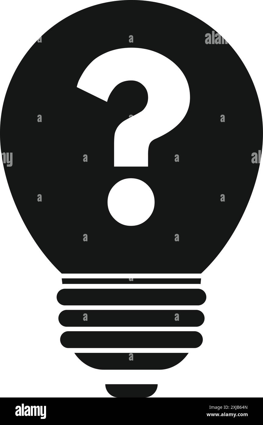 Black and white icon of a light bulb is showing a question mark ...