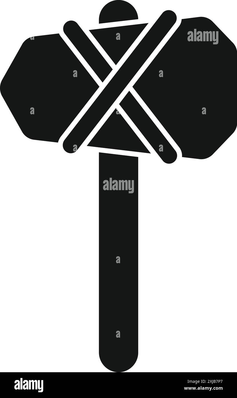 Black silhouette icon of a prehistoric stone hammer tied with rope to a ...