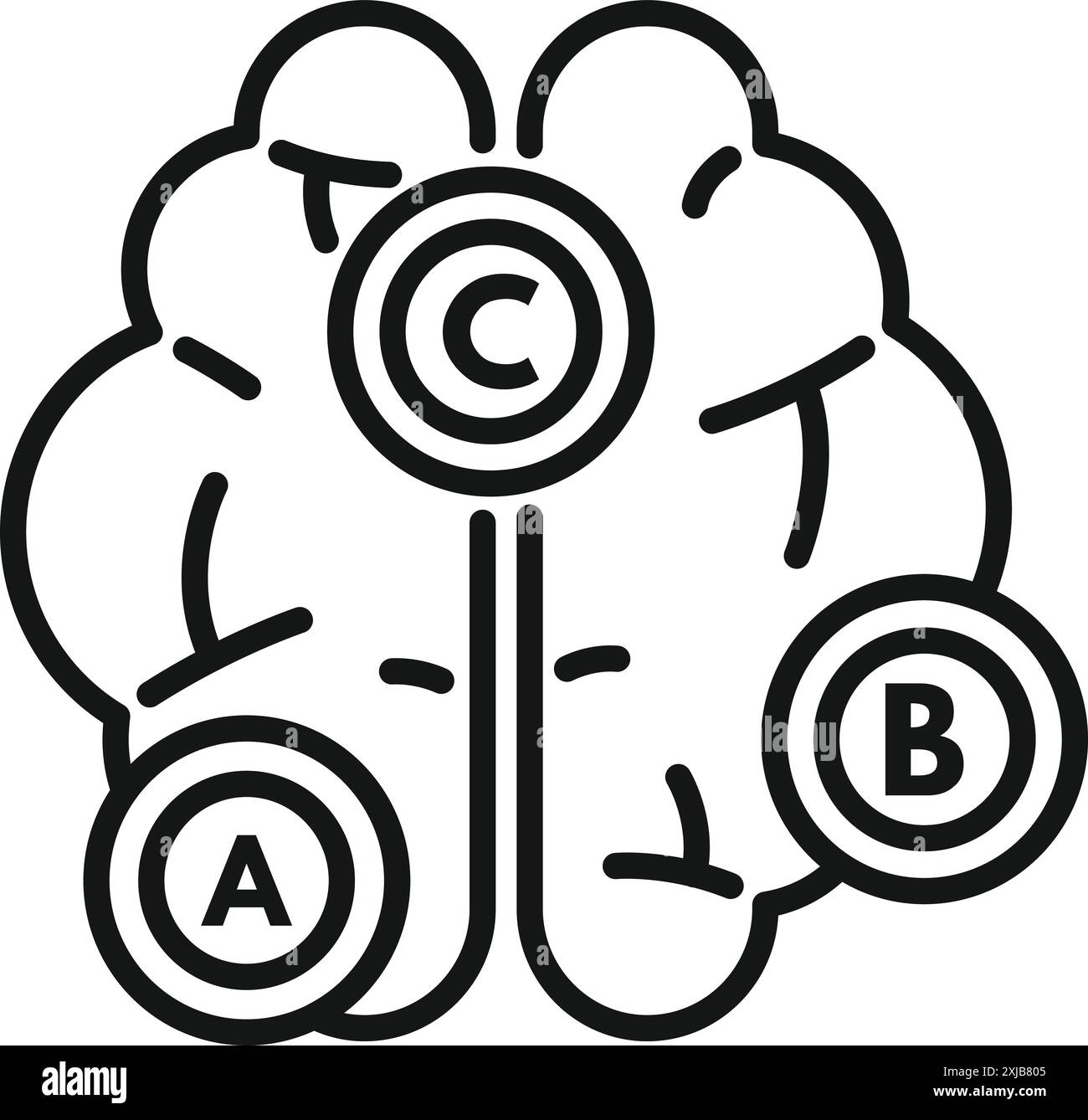 Line art icon of a human brain generating copyright and trademark logos ...