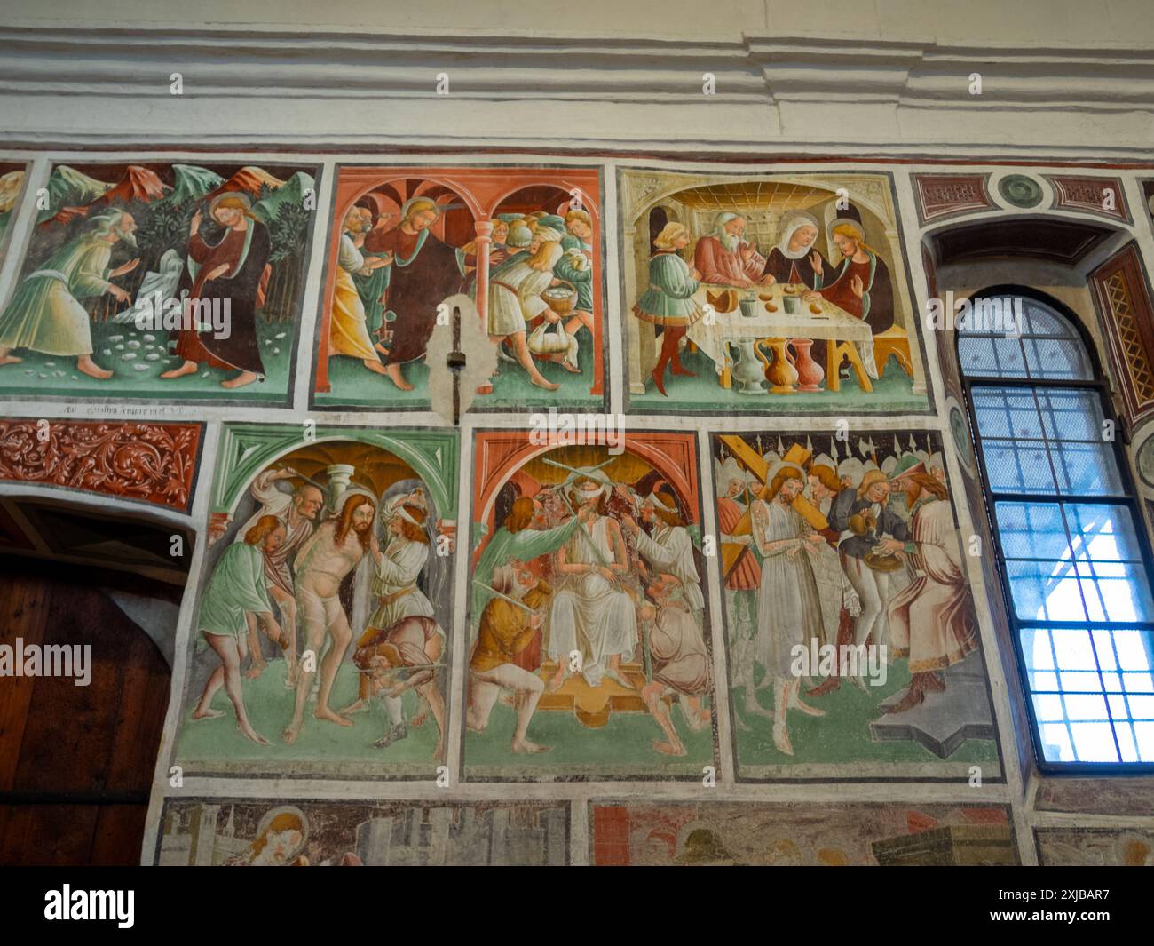 Oratorio dei Disciplini interior frescos of the life of Christ, Clusone Stock Photo