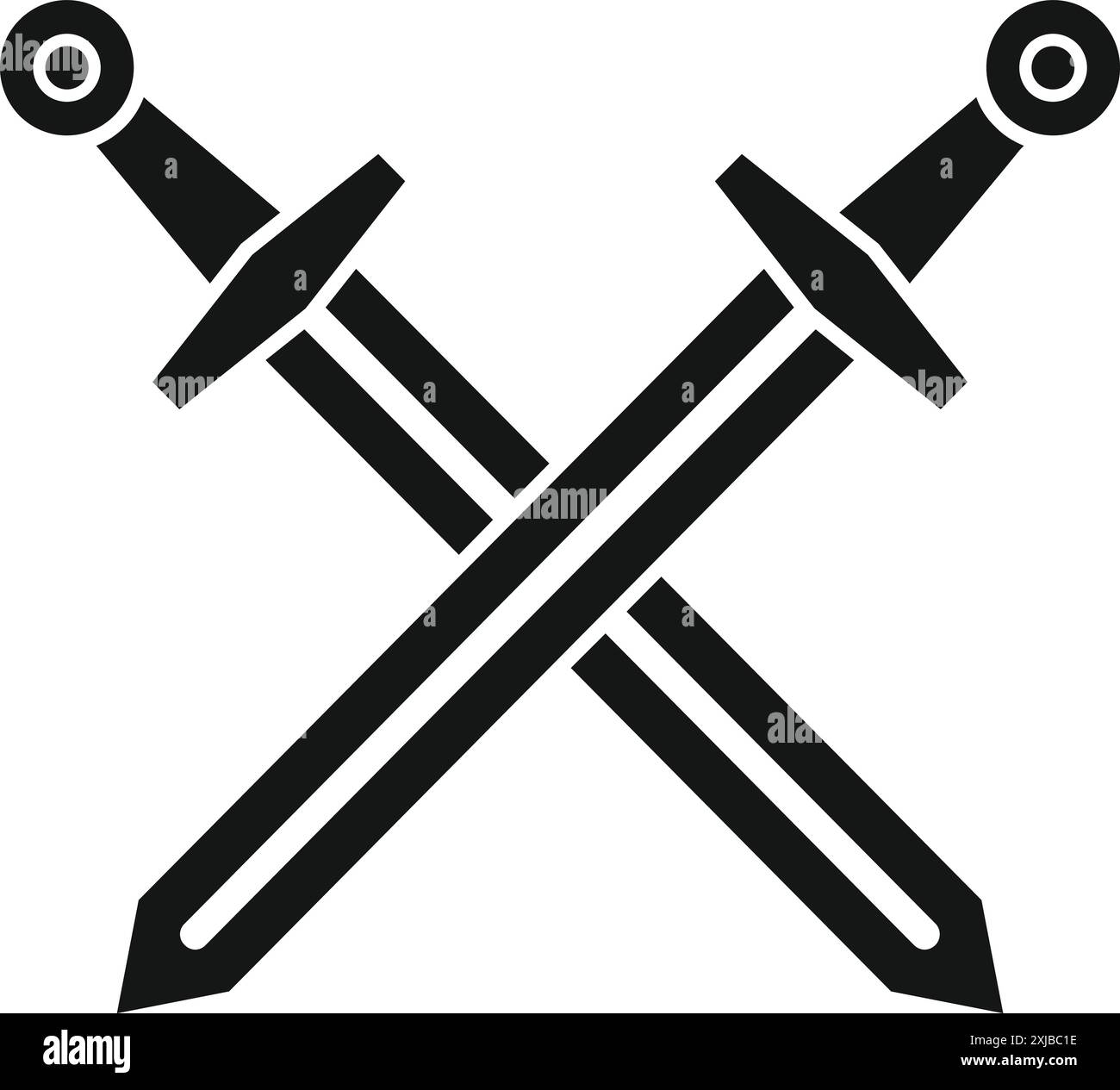 Two crossed swords forming an x shape are representing dueling Stock Vector