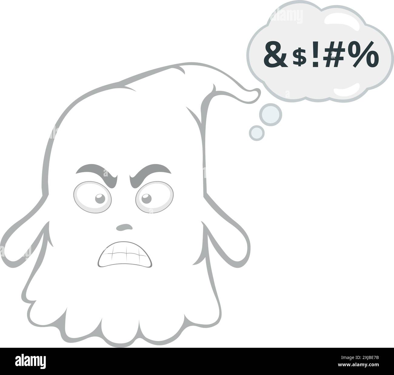 vector illustration character ghost cartoon, angry expression with a cloud thought and an insult