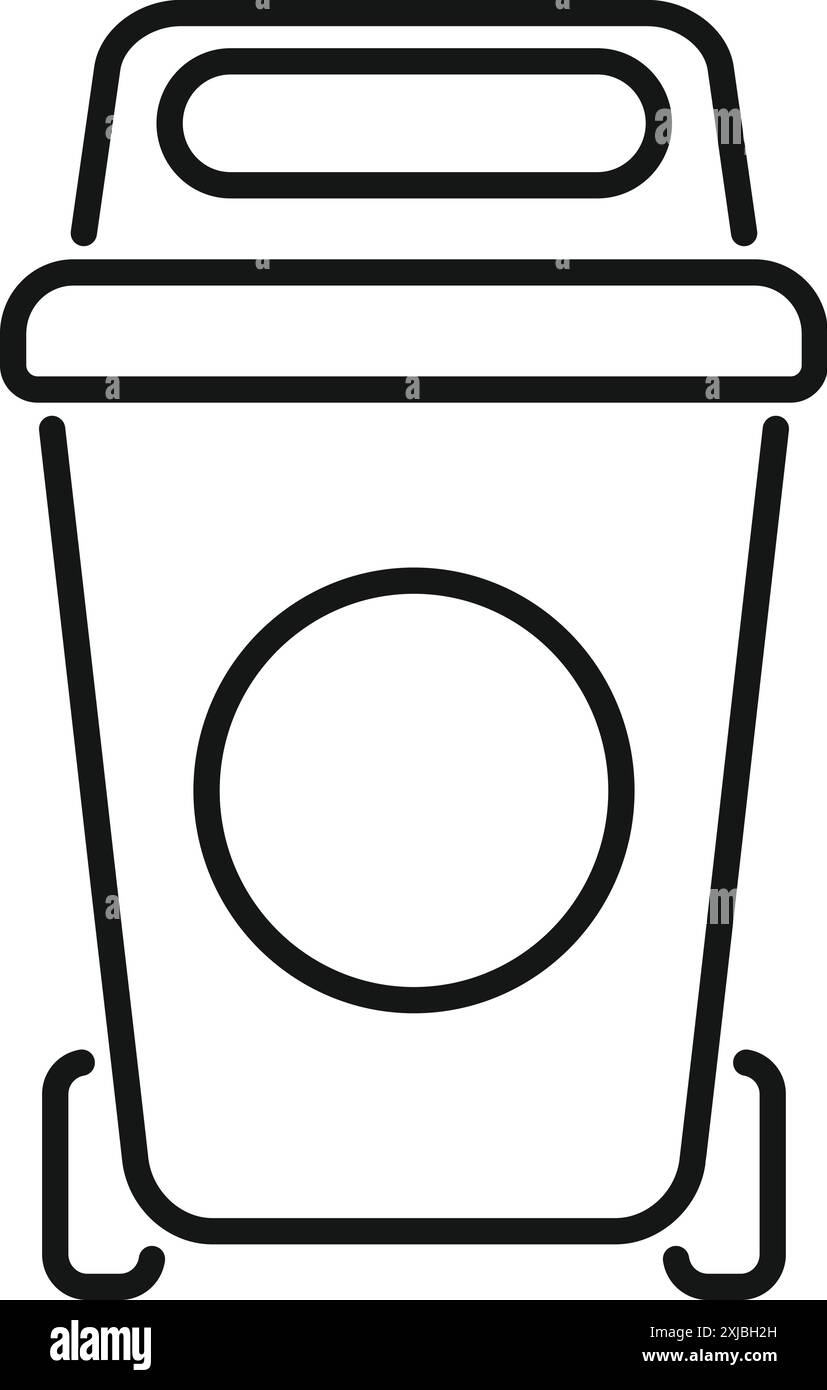 Simple black and white icon of a large trash can with wheels and a ...