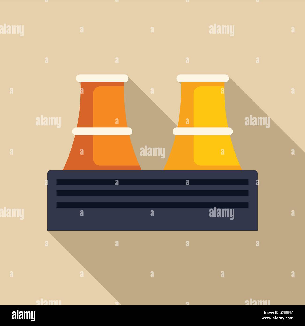 Minimalist illustration of a nuclear power plant generating steam Stock