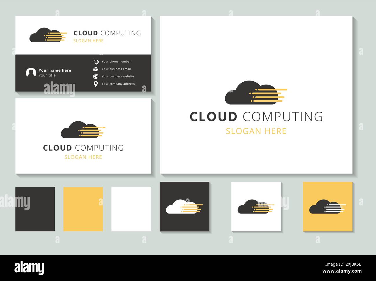 Logo is depicting cloud computing, featuring a cloud transferring data with speed represented by lines Stock Vector