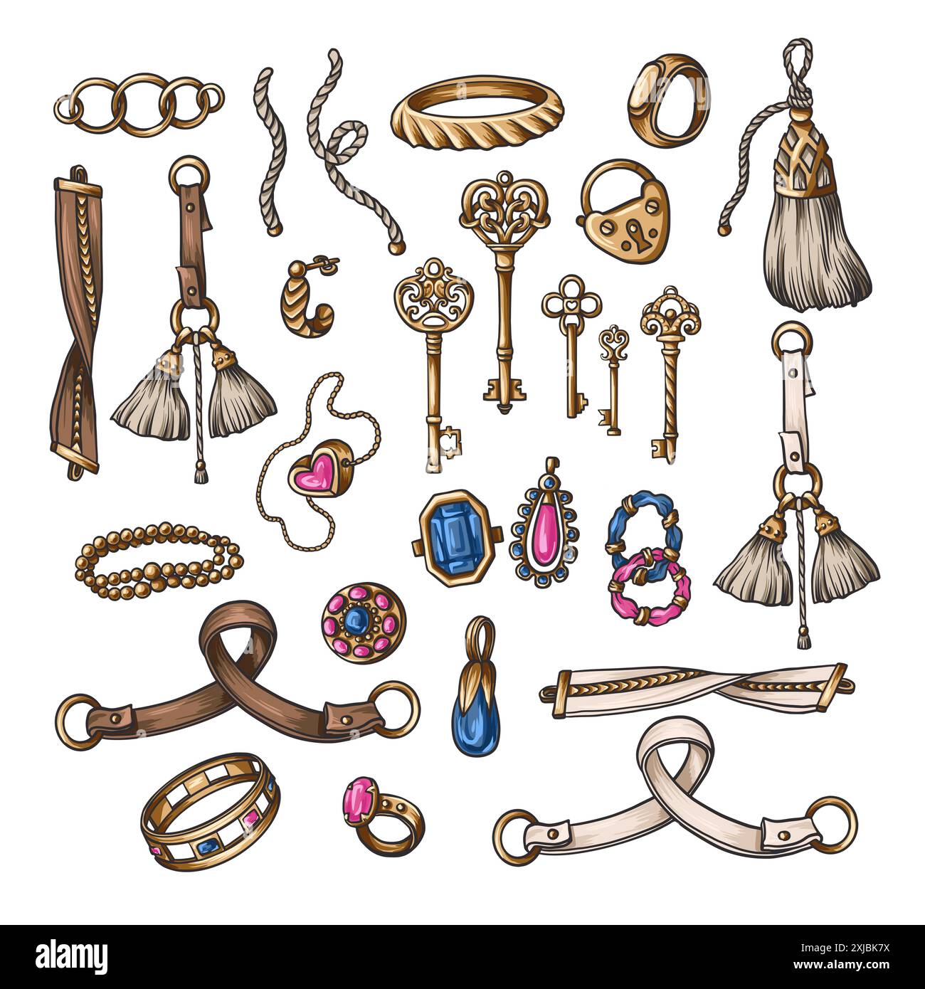 Golden vintage keys and jewelry isolated. Vector Stock Vector Image ...