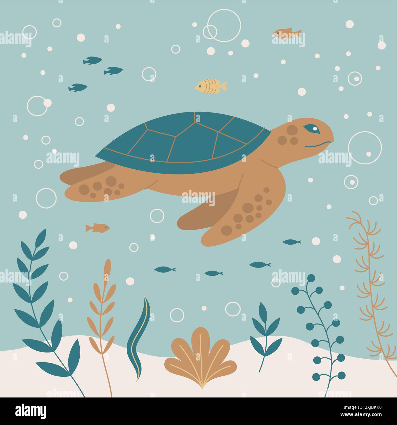 A flat art vector illustration featuring a sea turtle Stock Vector ...