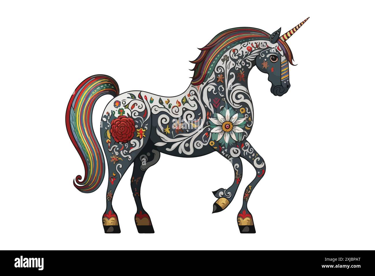 Unicorn Folk Art Style Vector Illustration Stock Vector Image & Art - Alamy