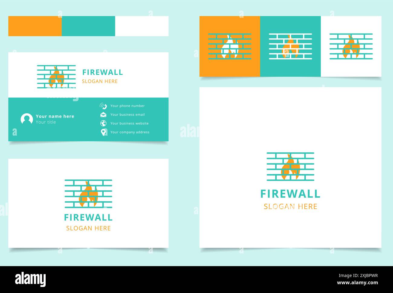 Logo concept featuring a brick wall stopping a fire, perfect for security companies Stock Vector