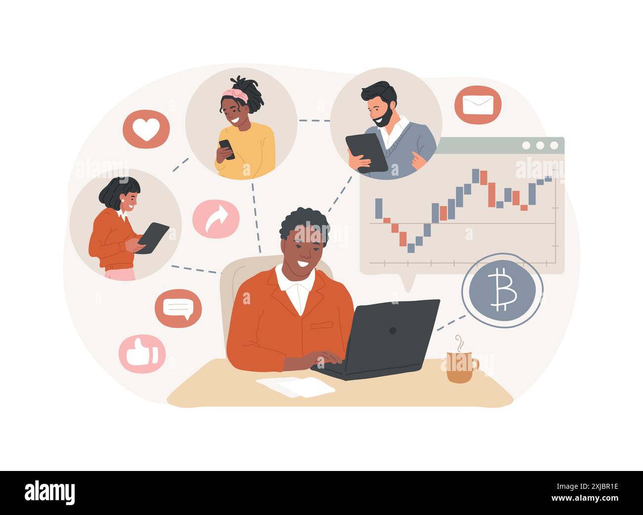 Crypto community manager isolated cartoon vector illustrations.  Professional cryptocurrency analyst with laptop at work in office,  blockchain technology, money investment vector cartoon Stock Vector Image &  Art - Alamy