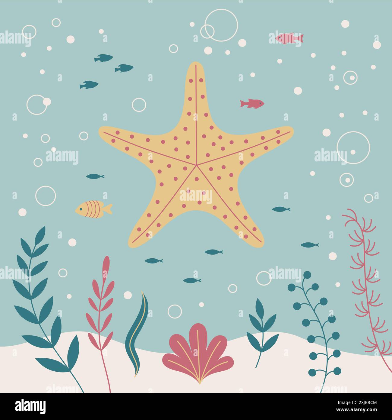 A flat art vector illustration featuring a sea star. Stock Vector