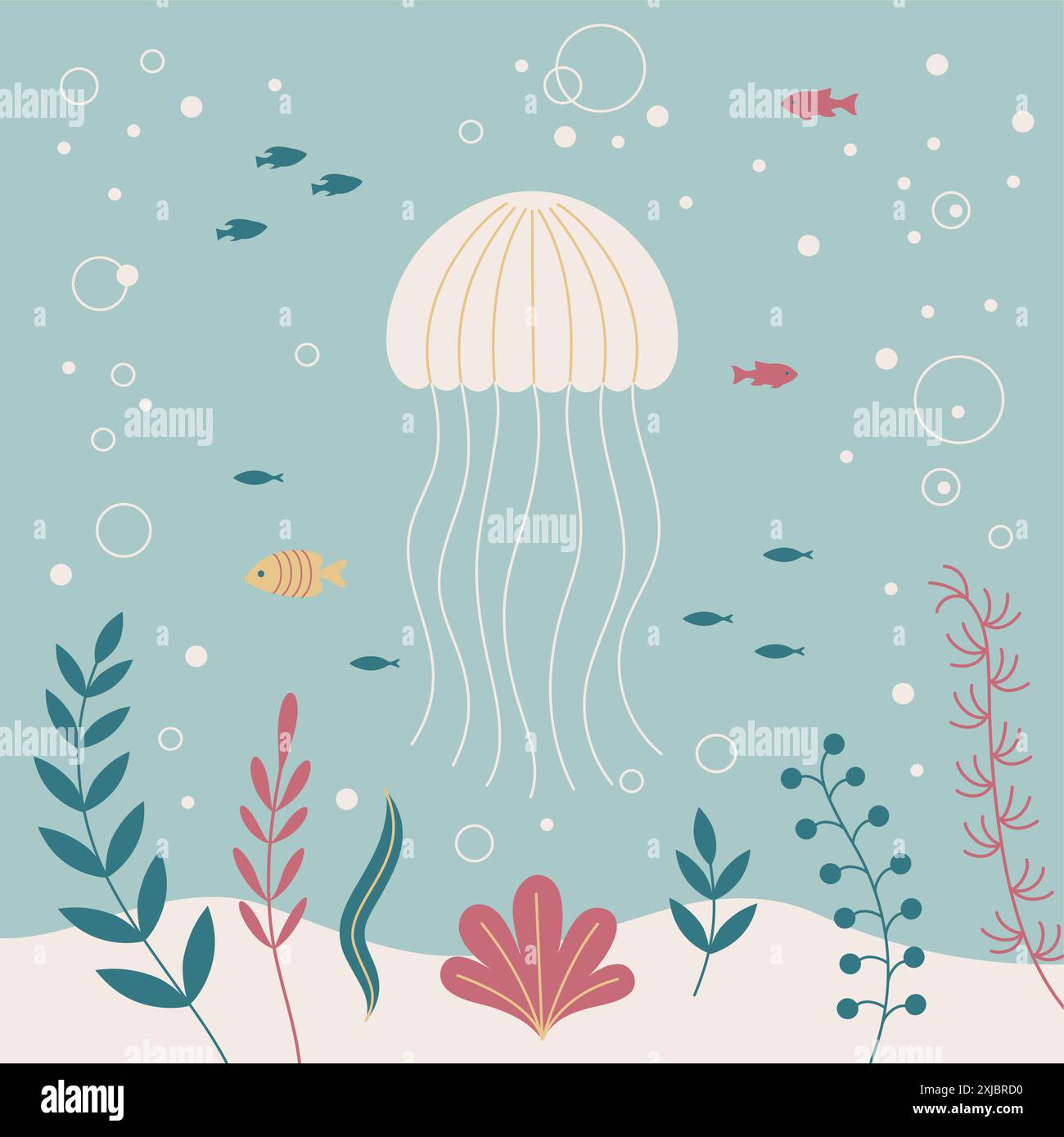 A flat art vector illustration featuring a jellyfish. Stock Vector