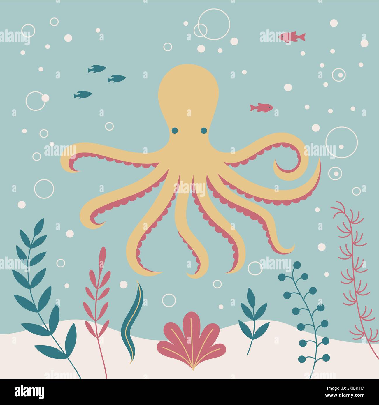 A flat art vector illustration featuring an octopus. Stock Vector