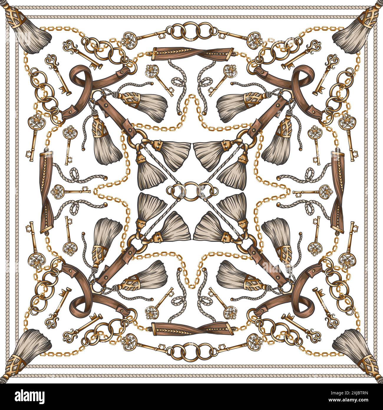 Design scarf with keys, belts and chain. Vector. Stock Vector