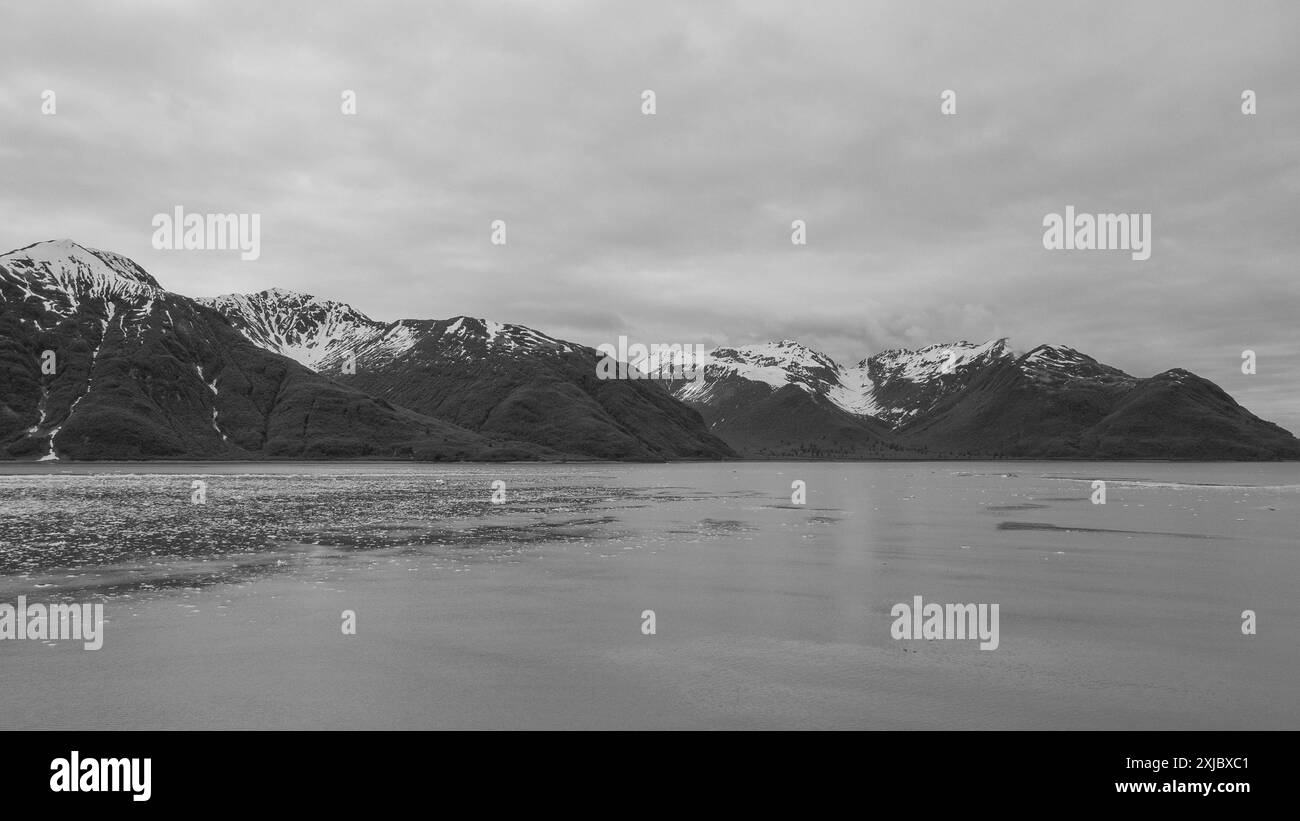 snowy mountain in alaska seascape. landscape of mountain in alaska. Stock Photo