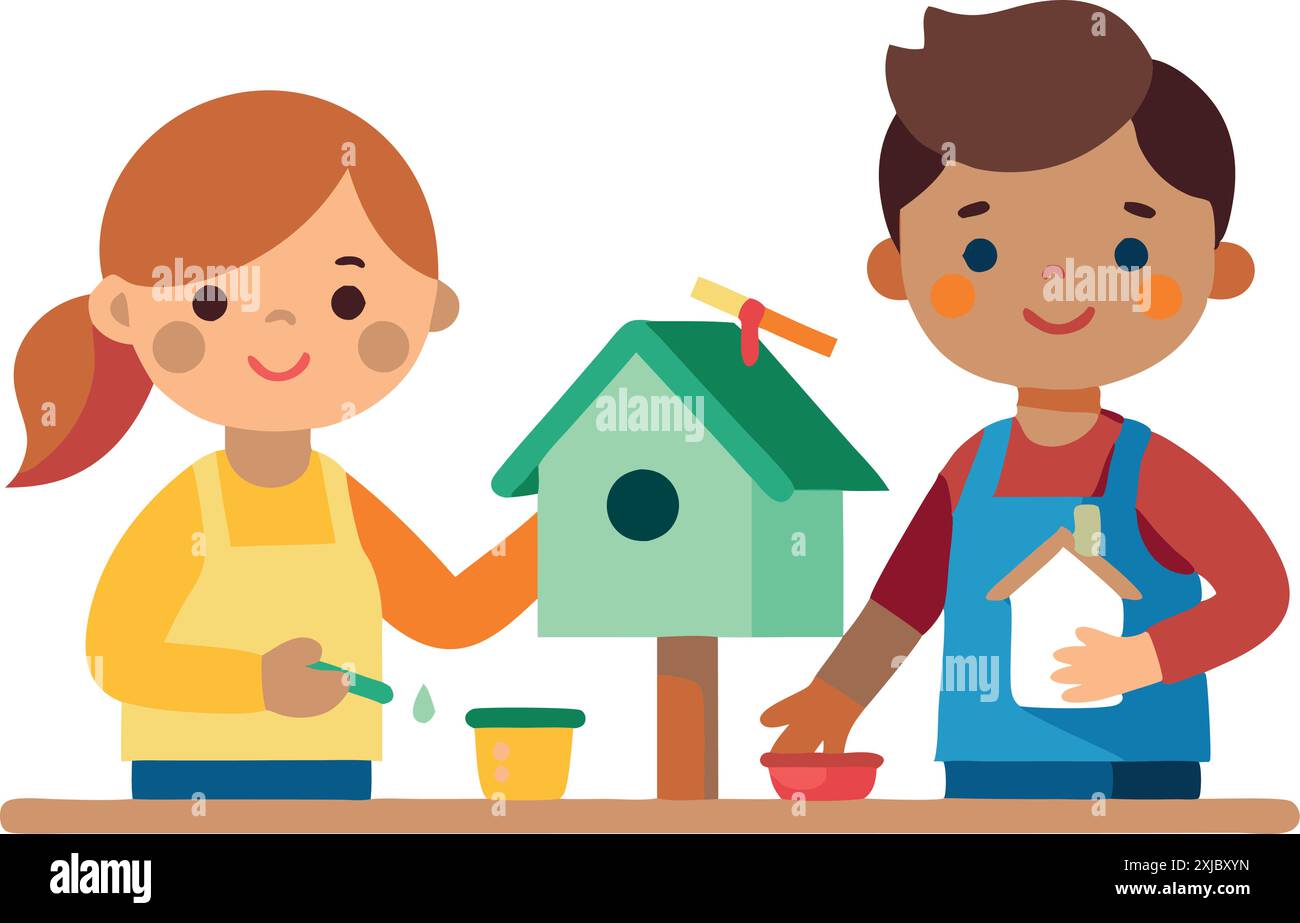 Kids painting a birdhouse together Stock Vector Image & Art - Alamy