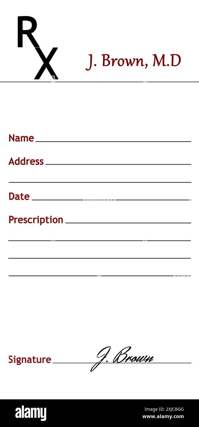 Medical prescription with empty fields, abbreviation RX and signed by