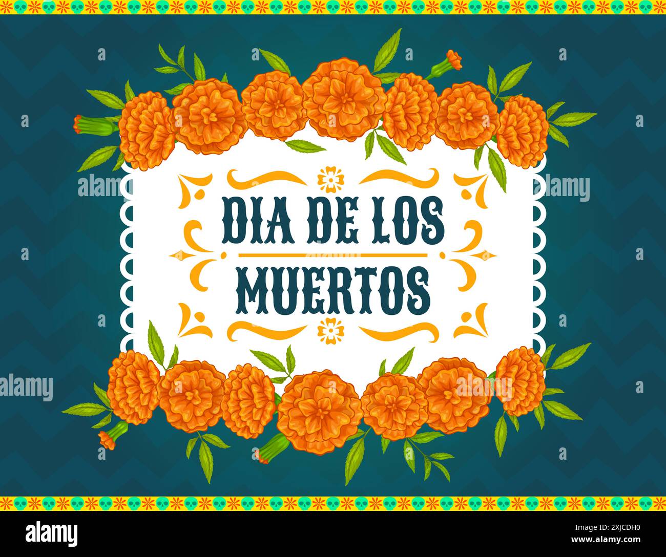 Day of the dead mexican holiday frame with marigold flowers Dia de los