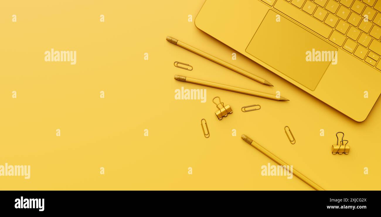 workplace desk flat lay background. 3d rendering Stock Photo