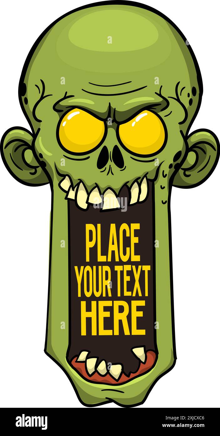 Cartoon funny green zombie character design with scary face expression ...