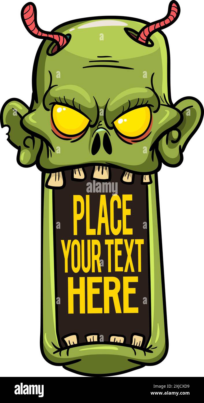 Cartoon funny green zombie character design with scary face expression ...