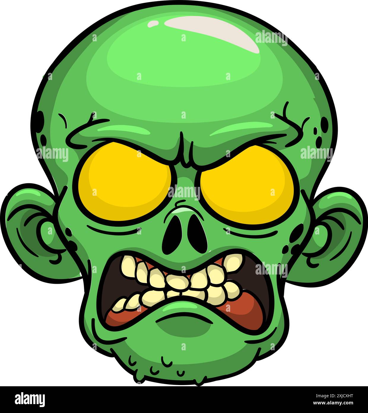 Cartoon funny green zombie character design with scary face expression ...