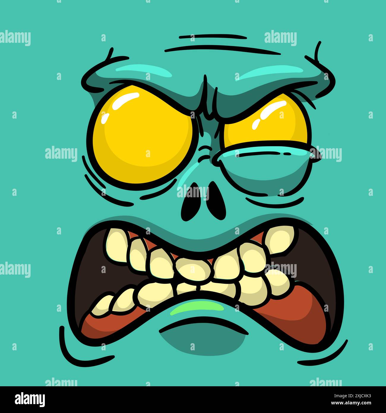Cartoon funny green zombie character design with scary face expression ...