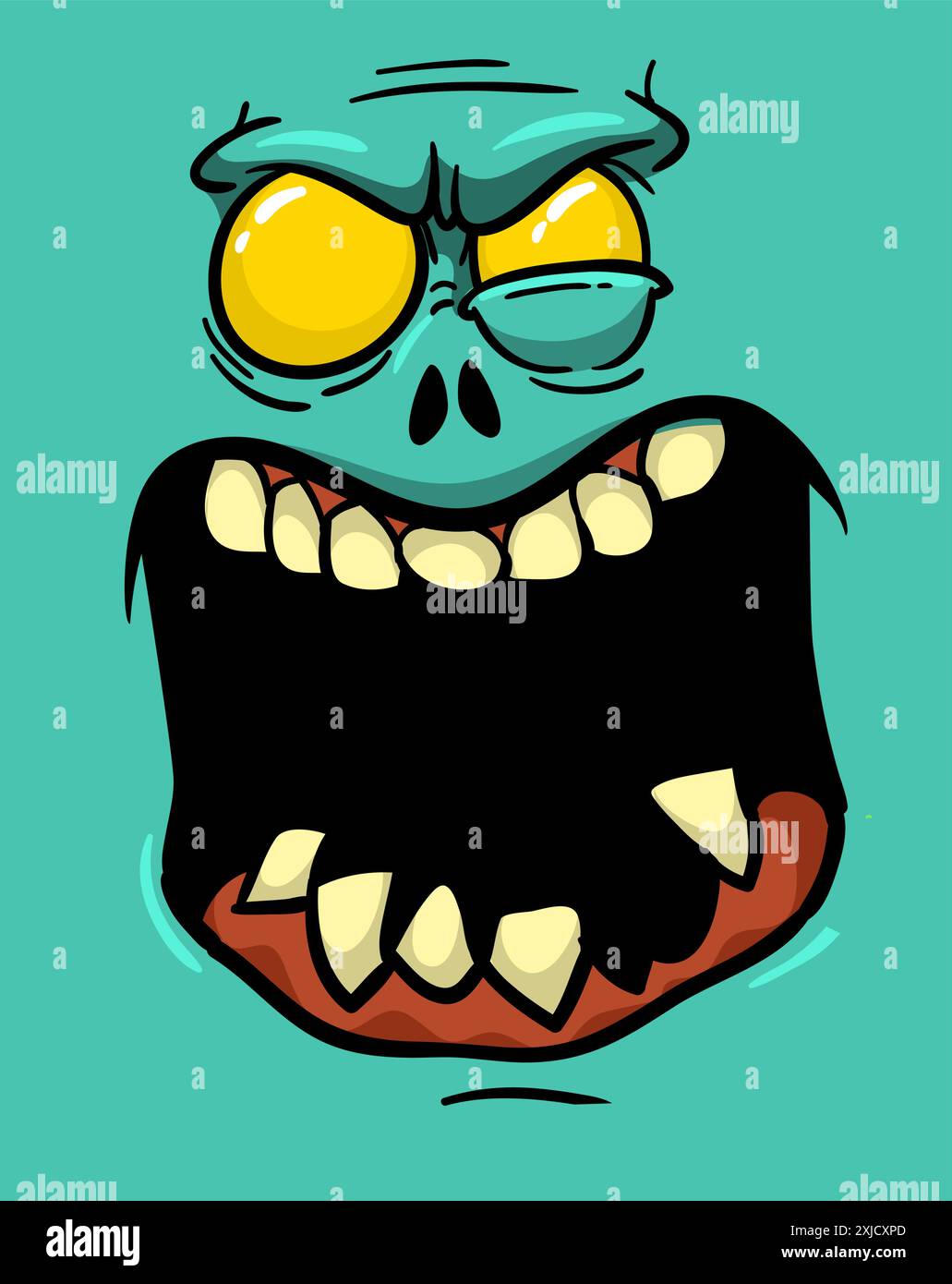 Cartoon funny green zombie character design with scary face expression ...