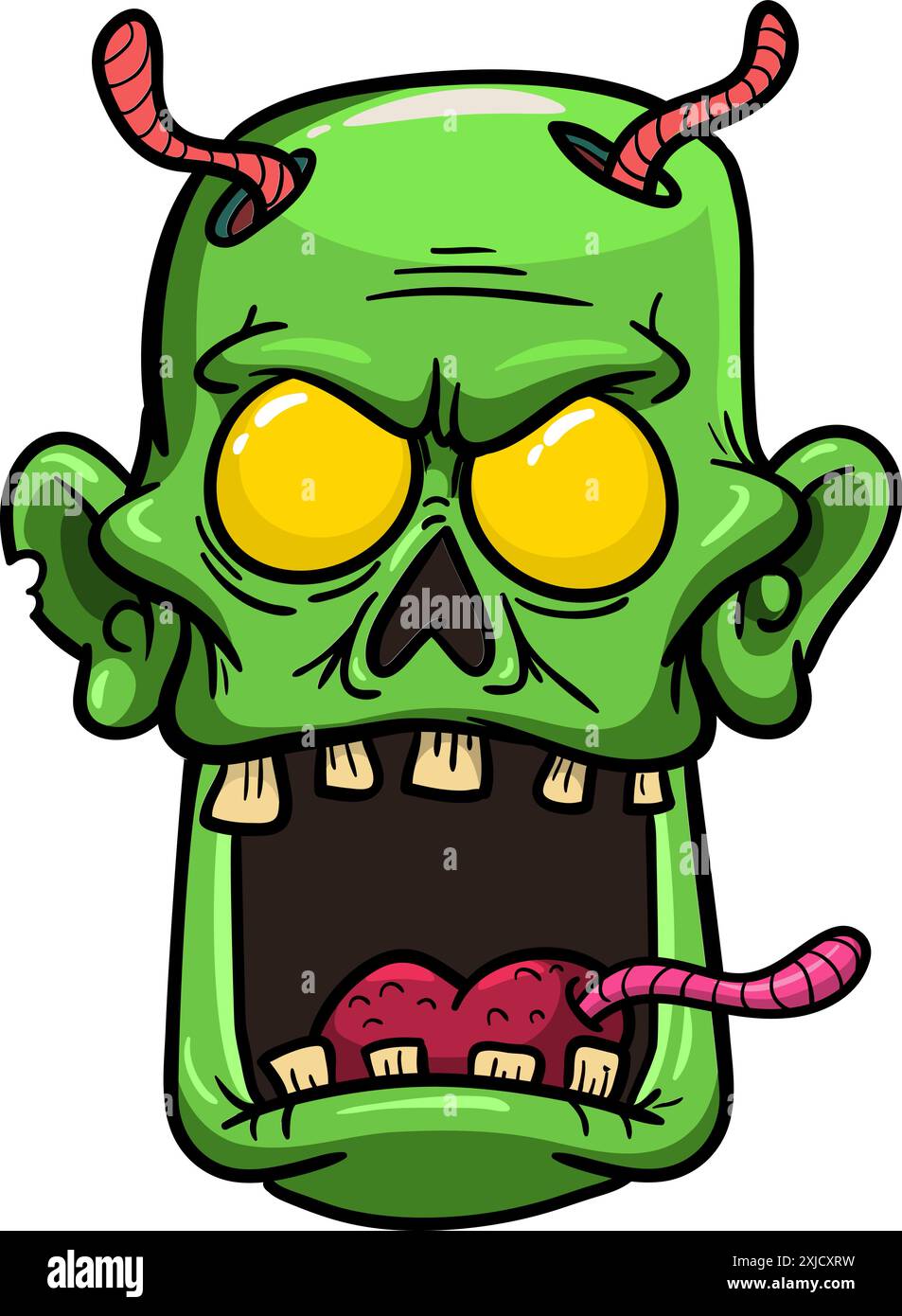 Cartoon funny green zombie character design with scary face expression ...