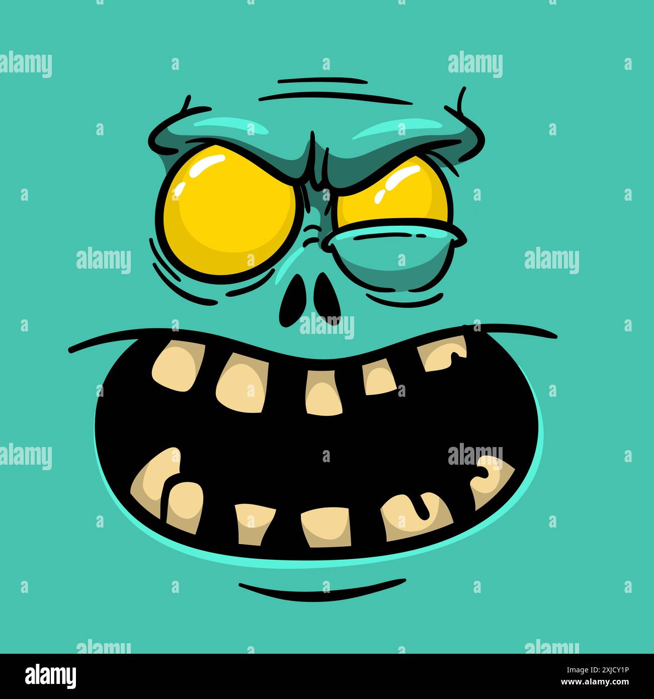 Cartoon funny green zombie character design with scary face expression ...