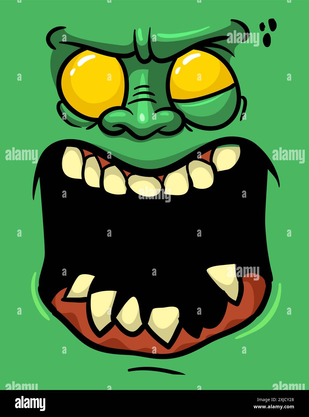 Cartoon funny green zombie character design with scary face expression ...