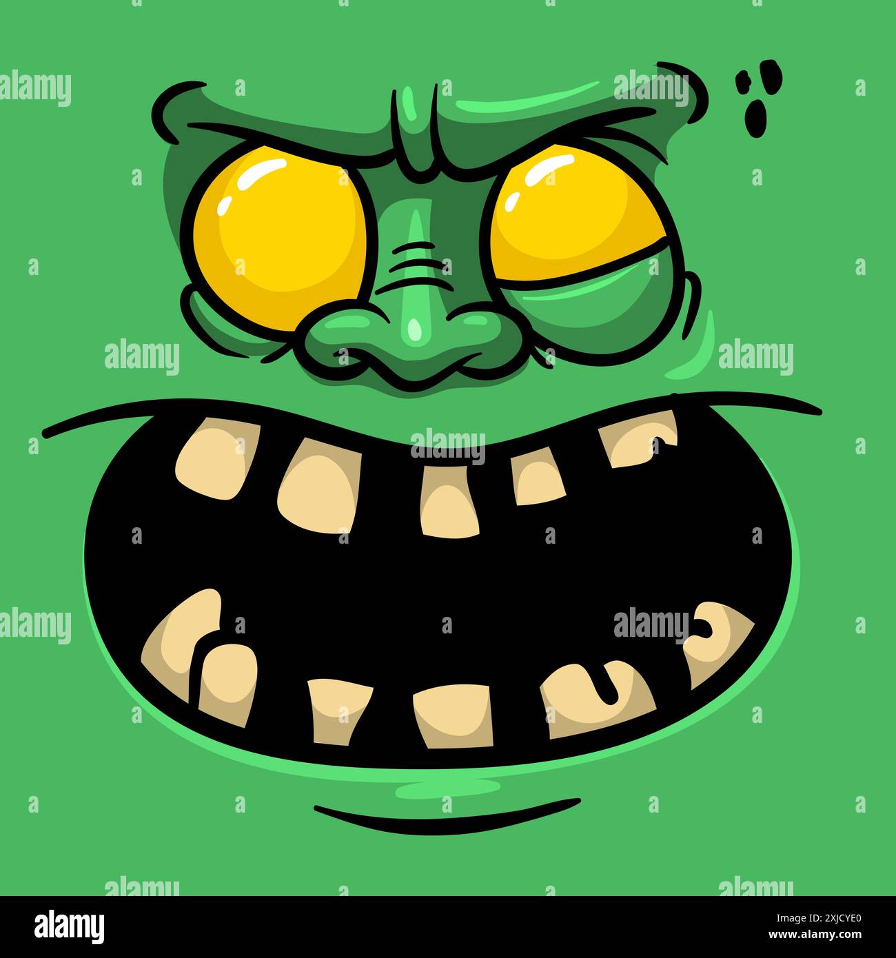 Cartoon funny green zombie character design with scary face expression ...