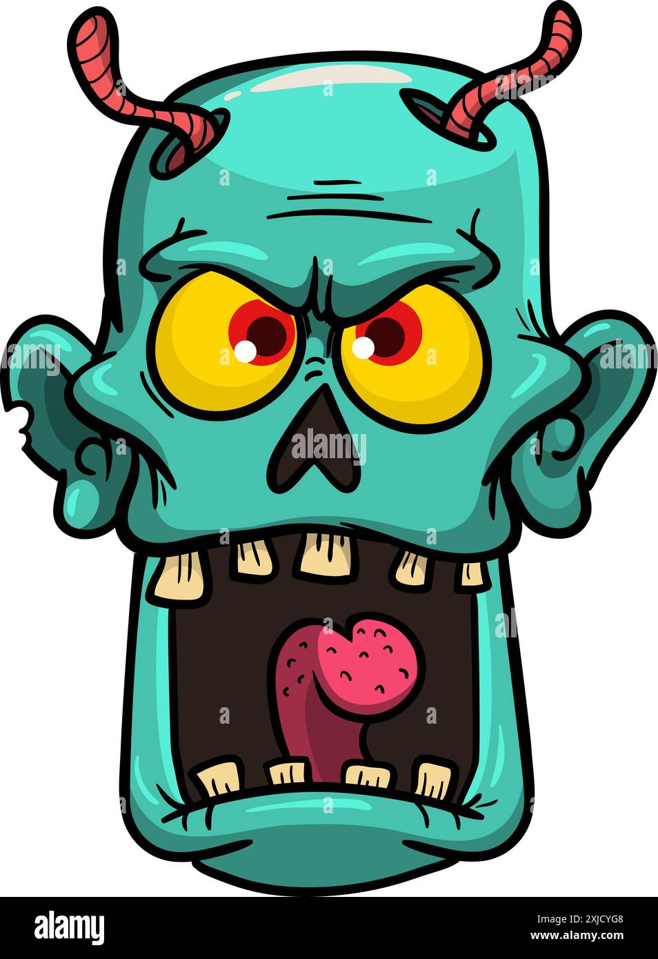 Cartoon funny green zombie character design with scary face expression ...