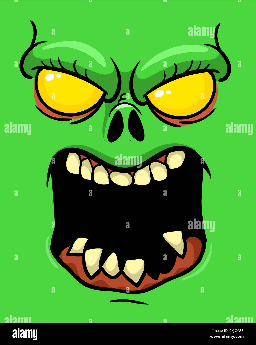 Cartoon funny green zombie character design with scary face expression ...