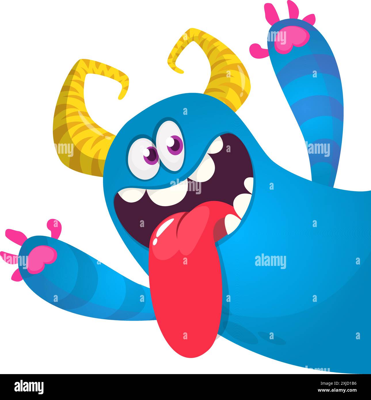 Cartoon happy monster with long tongue sticking out of the mouth ...