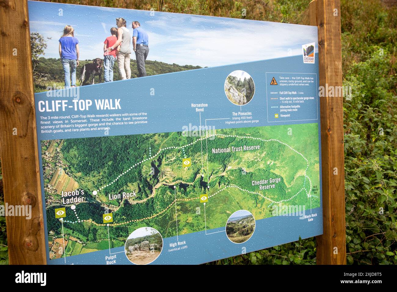 Cheddar gorge and caves information - Cheddar Gorge And Caves Information Sign And Map For The Cliff Top Walk Beside Jacobs Ladder Somersetenglanduk 2XJD8T5 