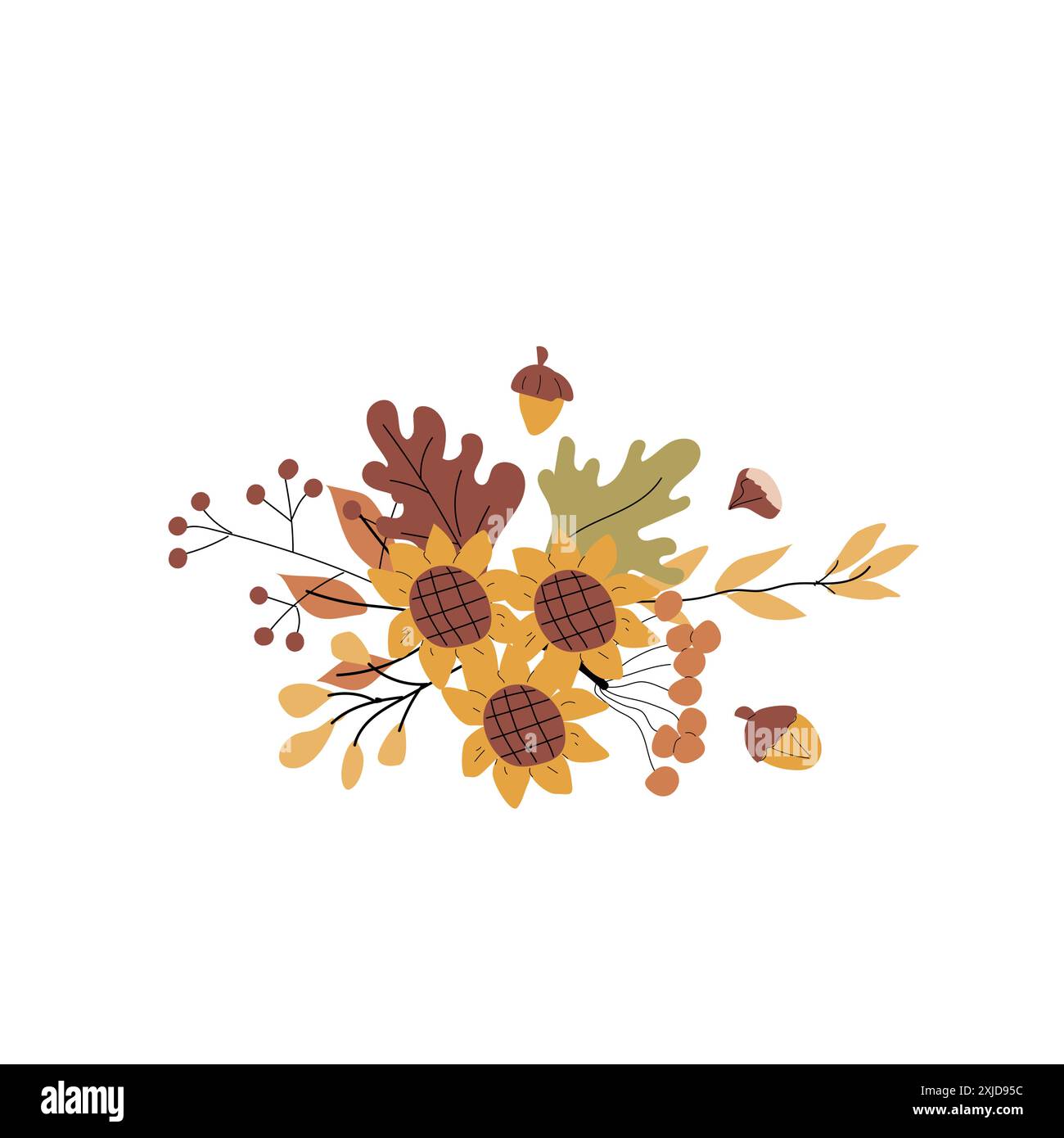 fall harvest background or banner with autumn seasonal elements. Cute foliage, drinks, clothes. Round background for cover design, cards. Stock Vector