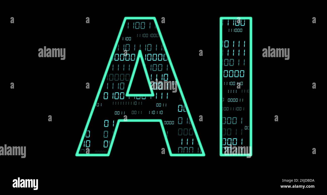 Image of ai text with binary coding and data processing Stock Photo