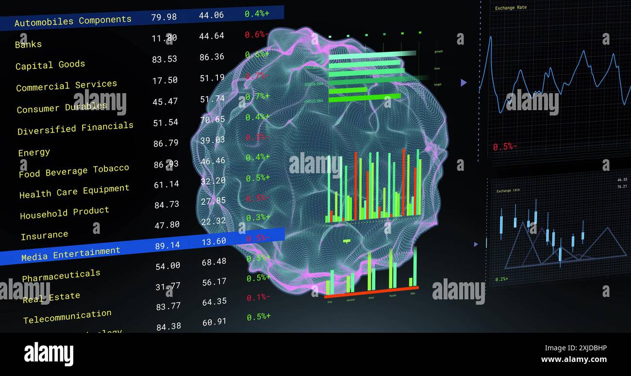 Image of ai data processing and globe over black background. Global ...