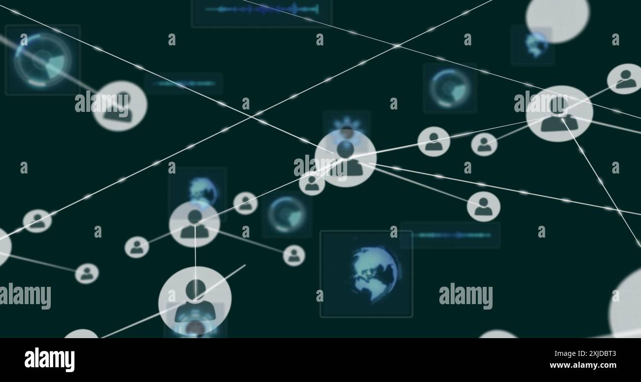 Image of network of connections with icons and data processing Stock ...