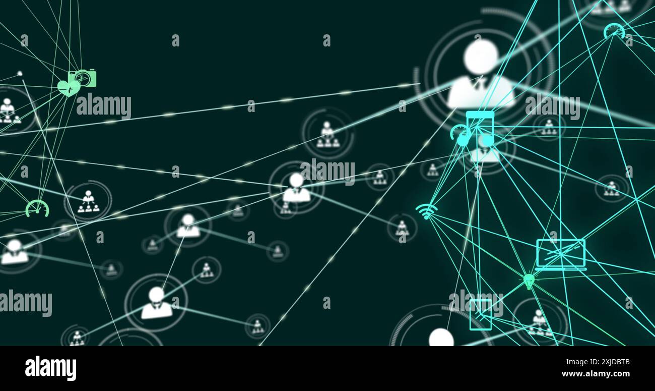 Image of network of connections with icons and data processing Stock ...