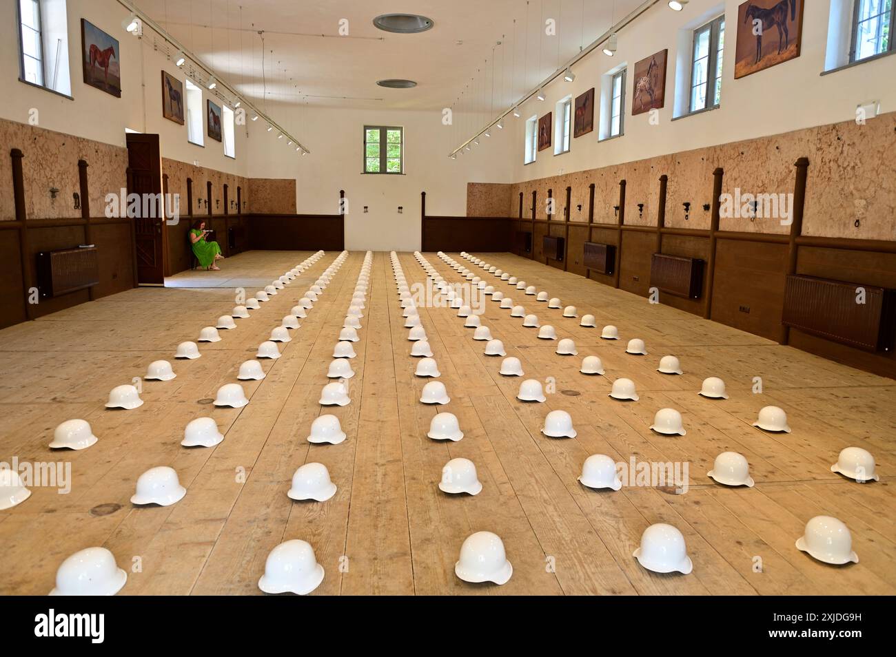 Bad Ischl, Upper Austria, Austria. Ai Weiwei exhibition in the stables in Bad Ischl. Ai Weiwei's Compat Vases in the South Stable of the Imperial Villa Stock Photo