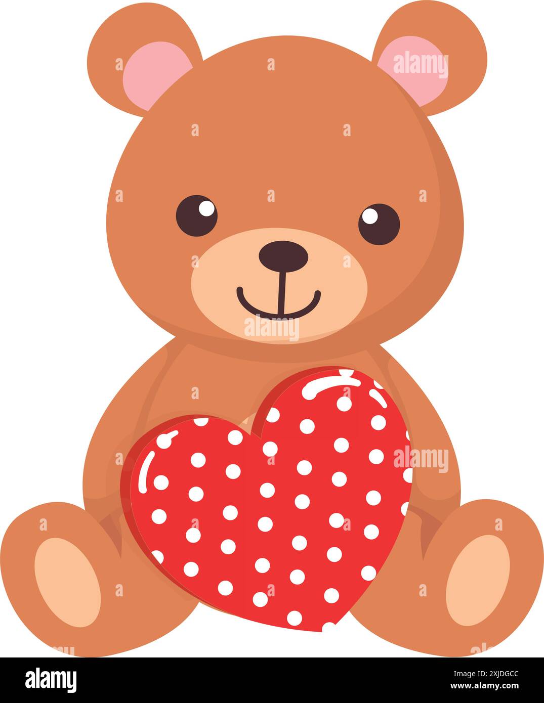 Plush teddy bear with red heart with white dots - vector graphic design ...